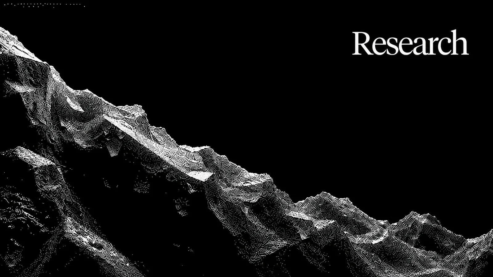 Dithered mountain landscape with Research label