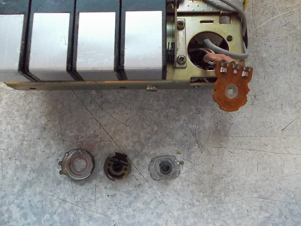 Dismantled volume control from a Bantam answering machine after its knob shaft broke